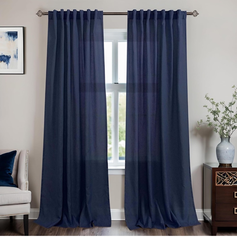 Set of 4 Navy Blue Linen Curtains